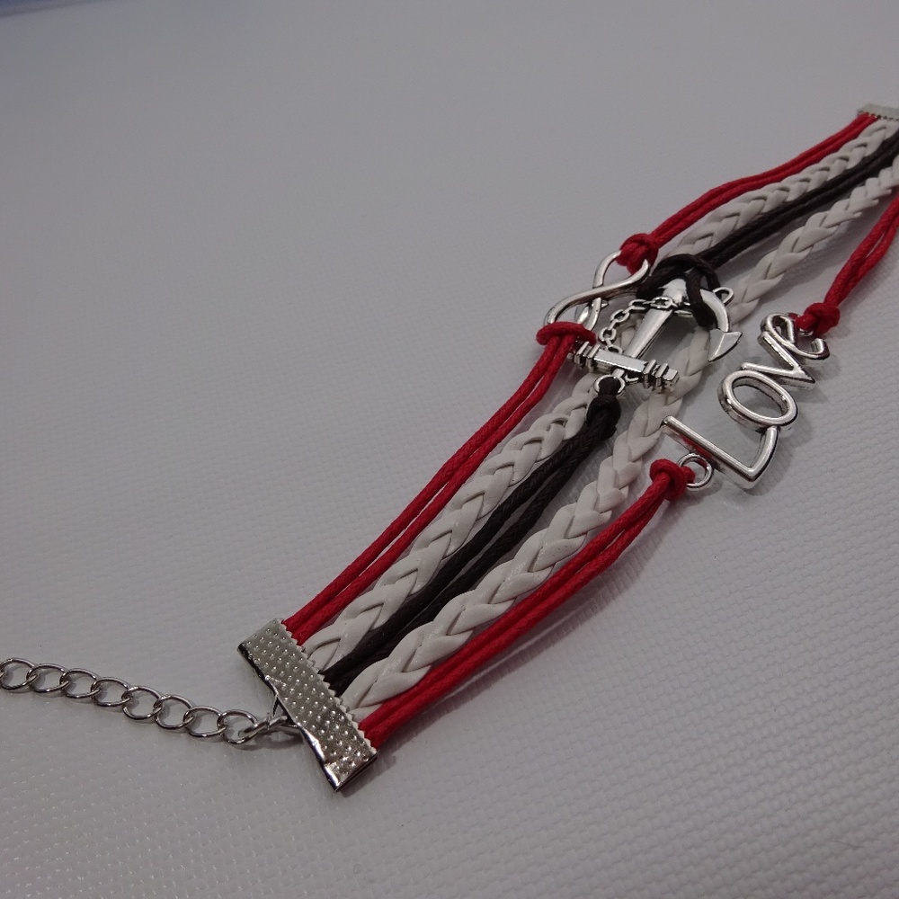 Love Anchor Leather Charm Bracelet Silver Plated - Picture 3 of 4